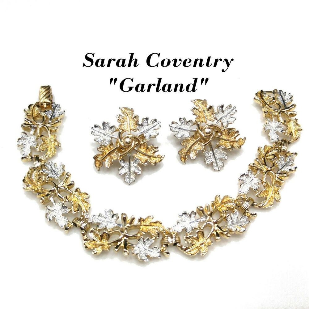 1968 Sarah Coventry Garland Bracelet Earrings Set Gold Silver Tone